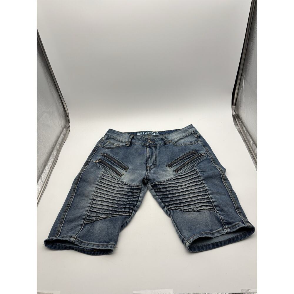 Trillnation Shorts Mens Size 34 Blue Denim Ripped Ribbed Distressed Casual